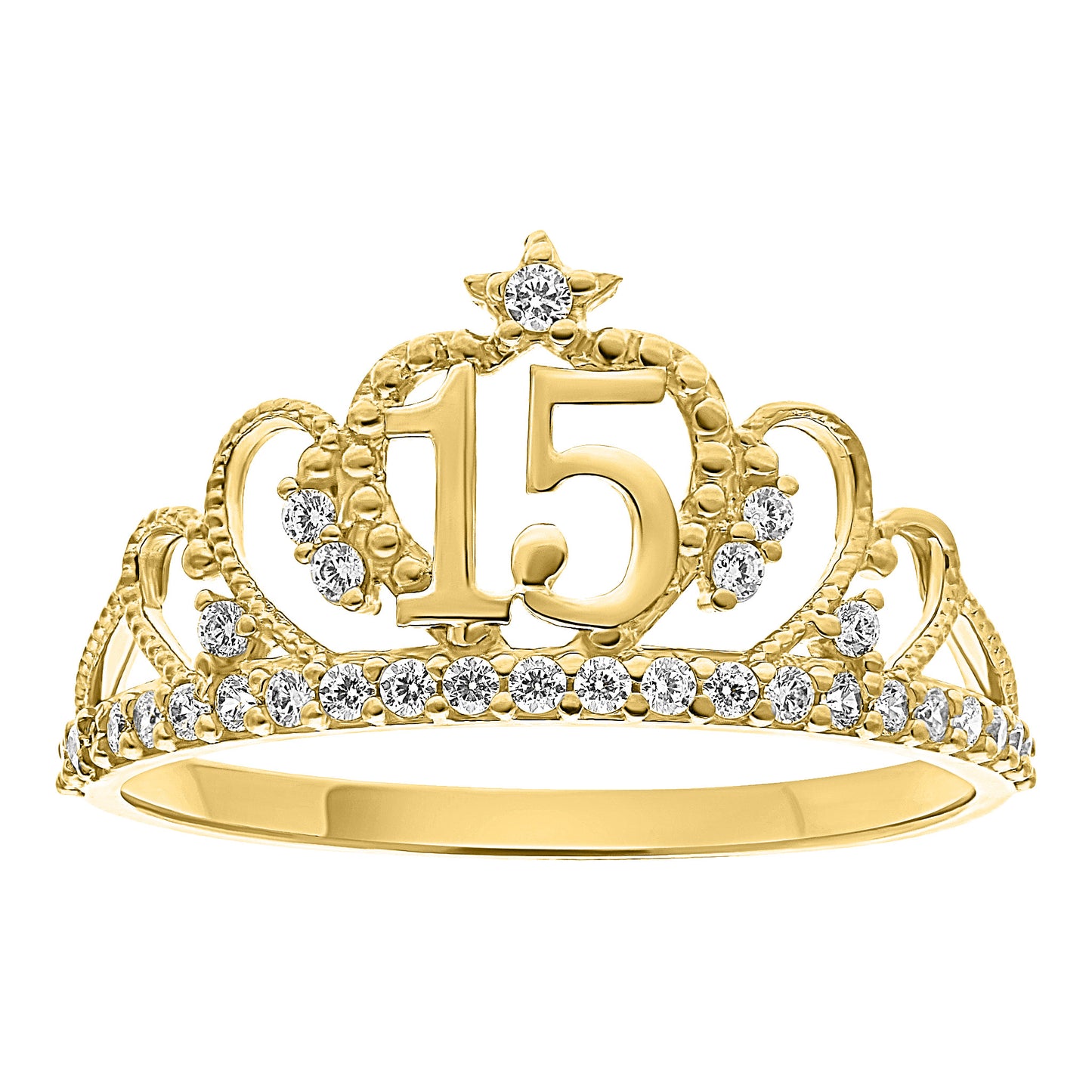 Anillo Corana de Quinceañera en Oro 10k con Circonias