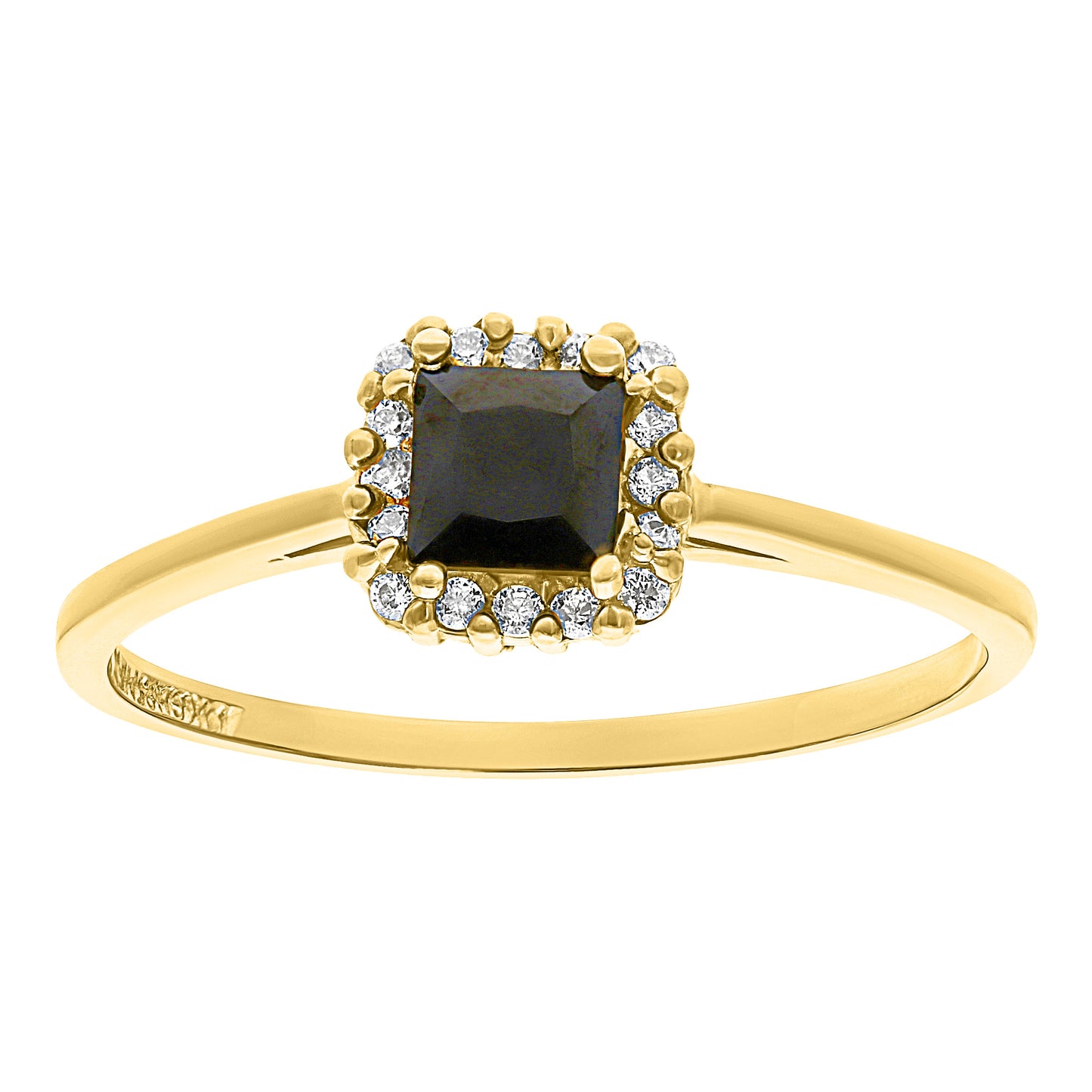 Anillo Oro 10k con Circonia Negra Cuadrada y Halo de CIrconias