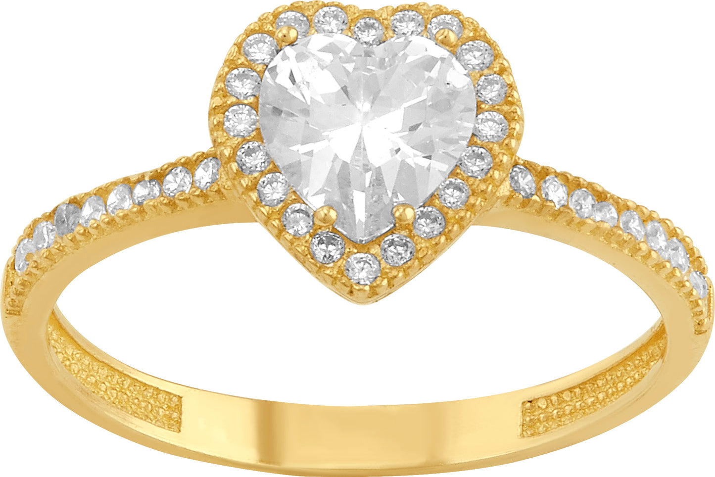 Anillo Corazón con Halo de Circonias en Oro 10k