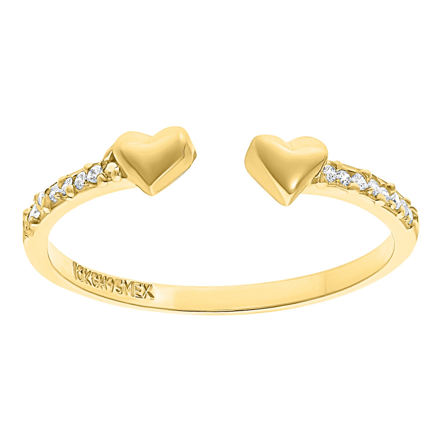 Anillo Abierto de Corazones en Oro 10k con Circonias