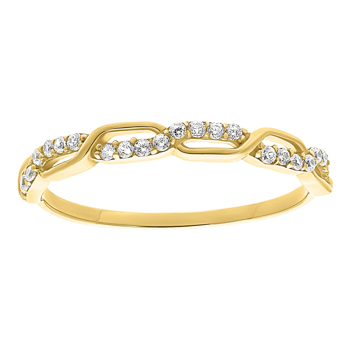 Anillo de Oro 10k con Circonias y Diseño Ondulado