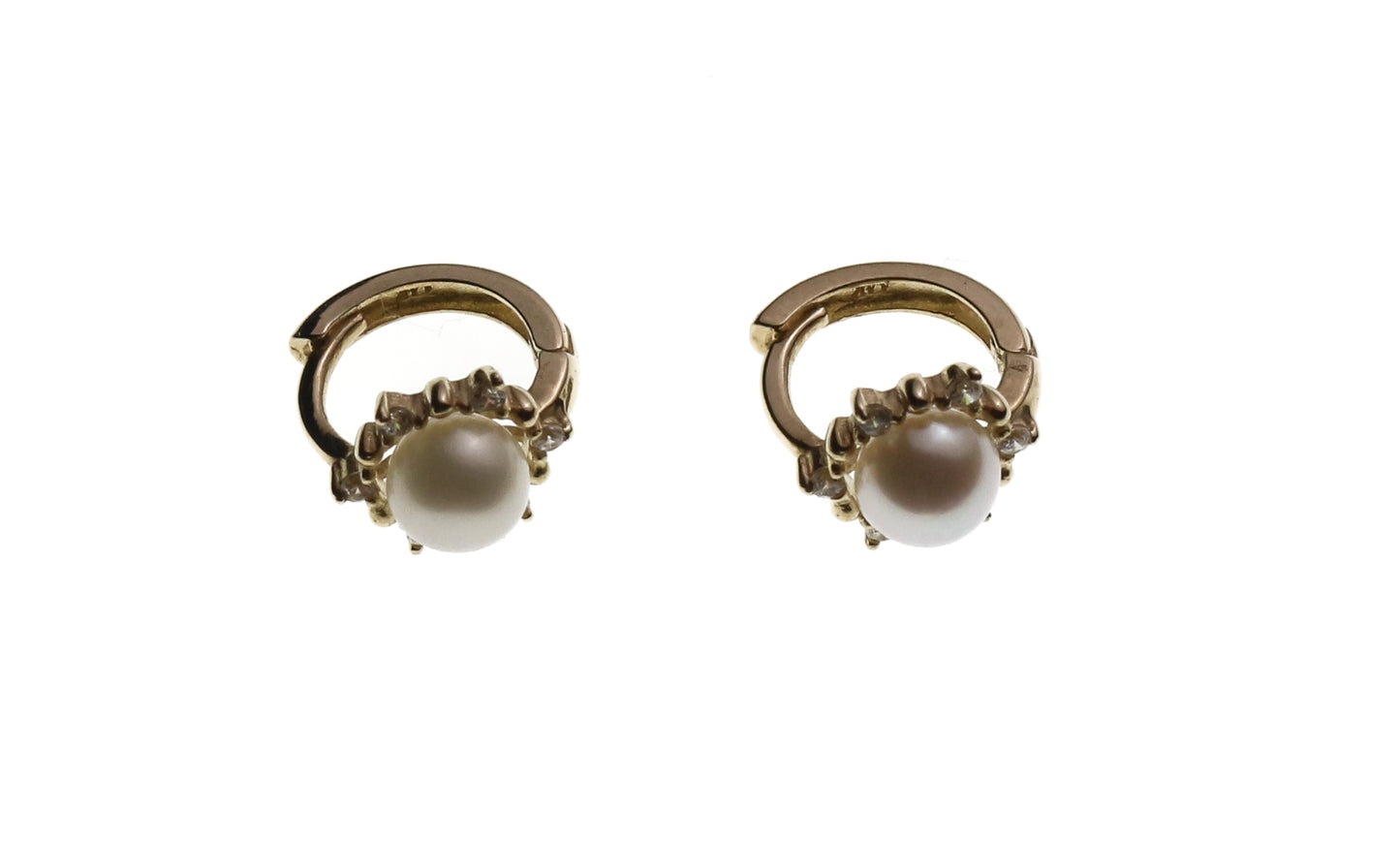 HUGGIES MINI ORO 14K PERLAS