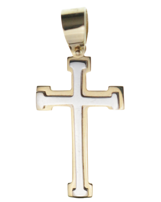 Cruz Doble Combinada en Oro de 14k