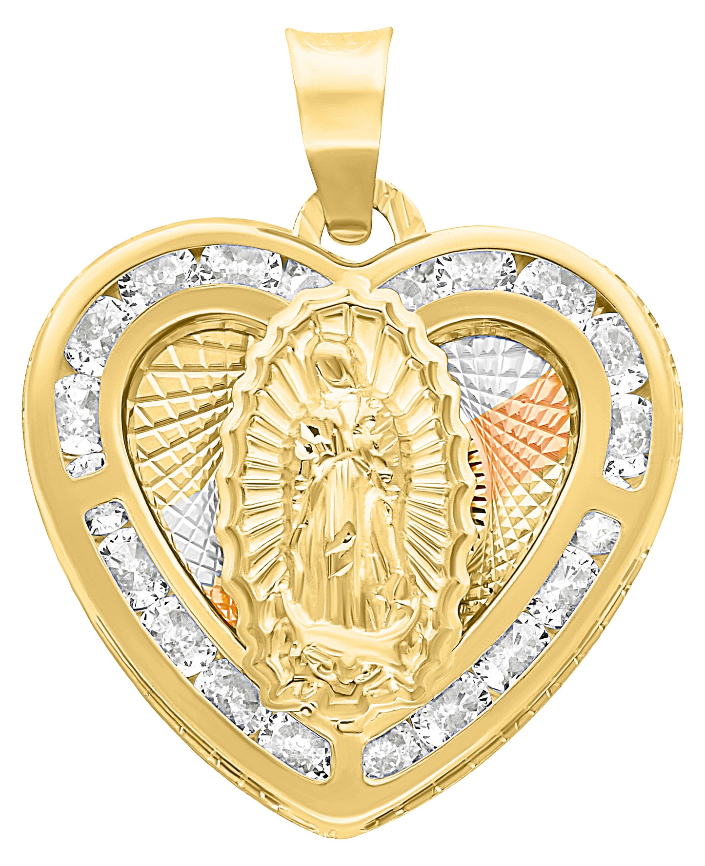 Medalla Corazón Virgen de Guadalupe con Circonias en Oro 10k