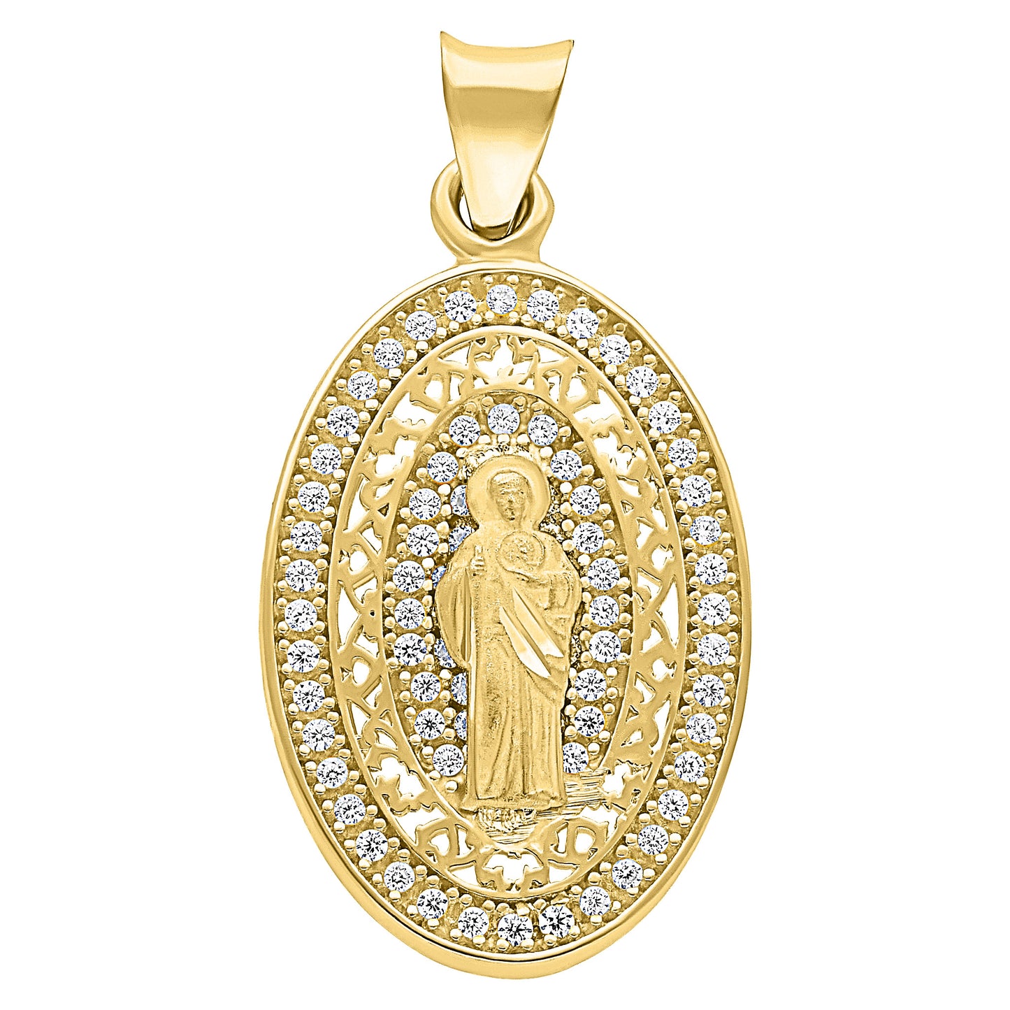 Medalla Ovalada de San Judas Tadeo en Oro 10k con Circonias