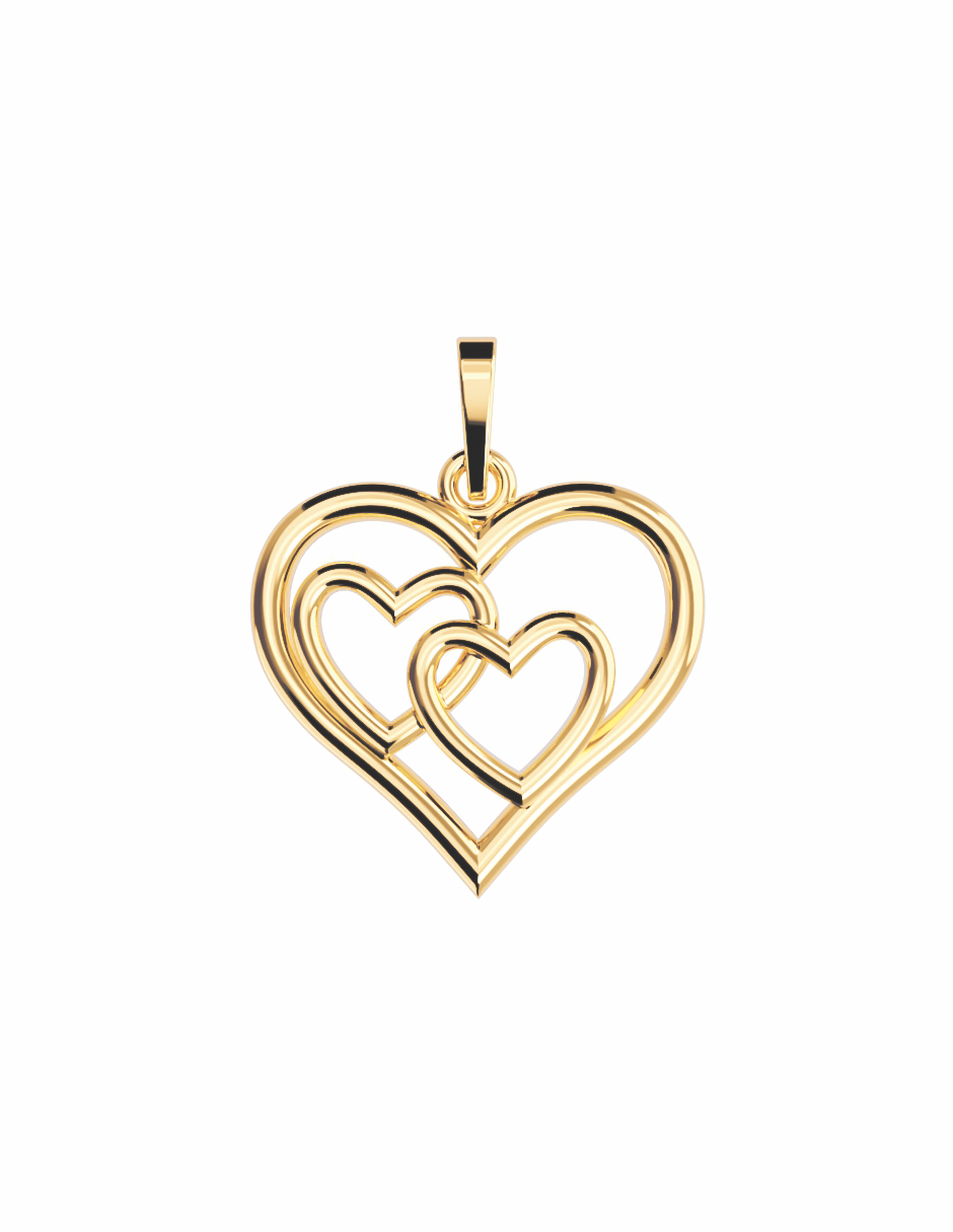 Dije Silueta de Corazón Oro de 10k y 14k con Doble Corazón