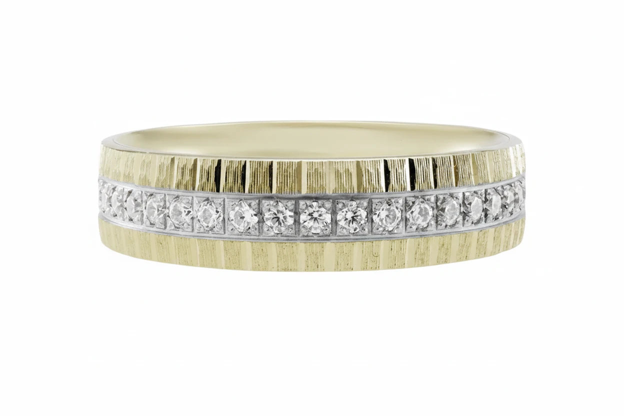Argolla 14k Combinada con Franja de Circonias