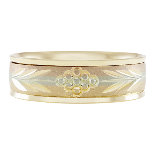Argolla Florentina en Oro 14k con Grabado Floral