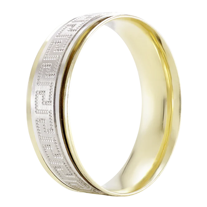 Argolla Combinada en Oro de 14k con Grecas