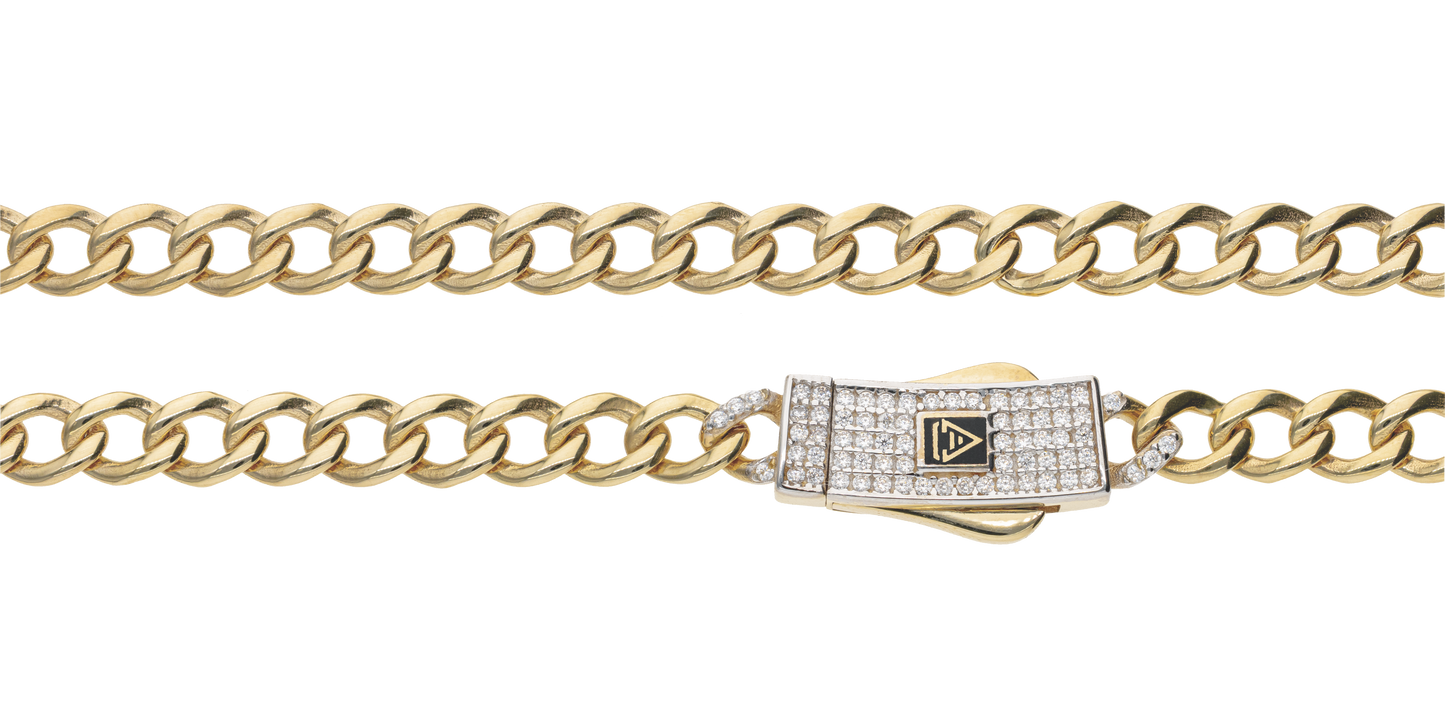 Cadena Cubana con Broche de Circonias en Oro de 10k y 14k
