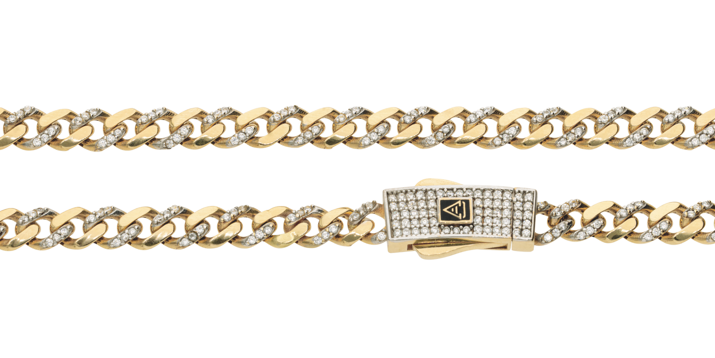 Cadena Cubana en Oro de 10k y 14k con Circonias
