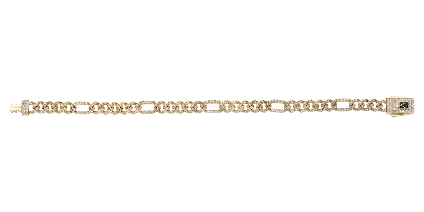 Pulsera Fígaro 3x1 en Oro 10k y 14k con Circonias