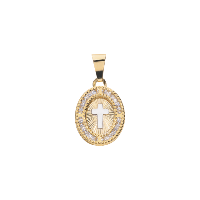 Medalla con Cruz en Oro 10k y 14k con Circonias