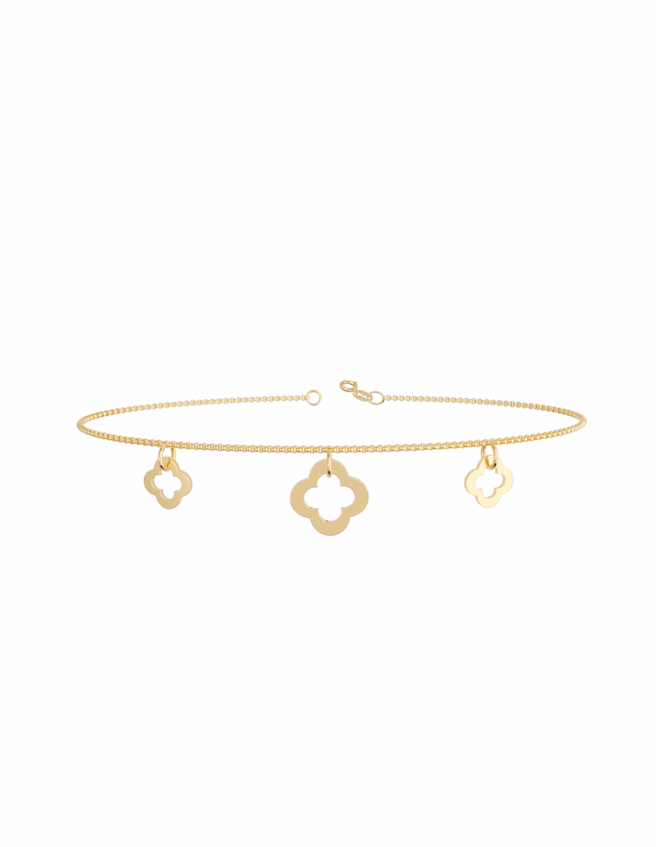 Pulsera Delgada con 3 Flores en Oro de 10k y 14k