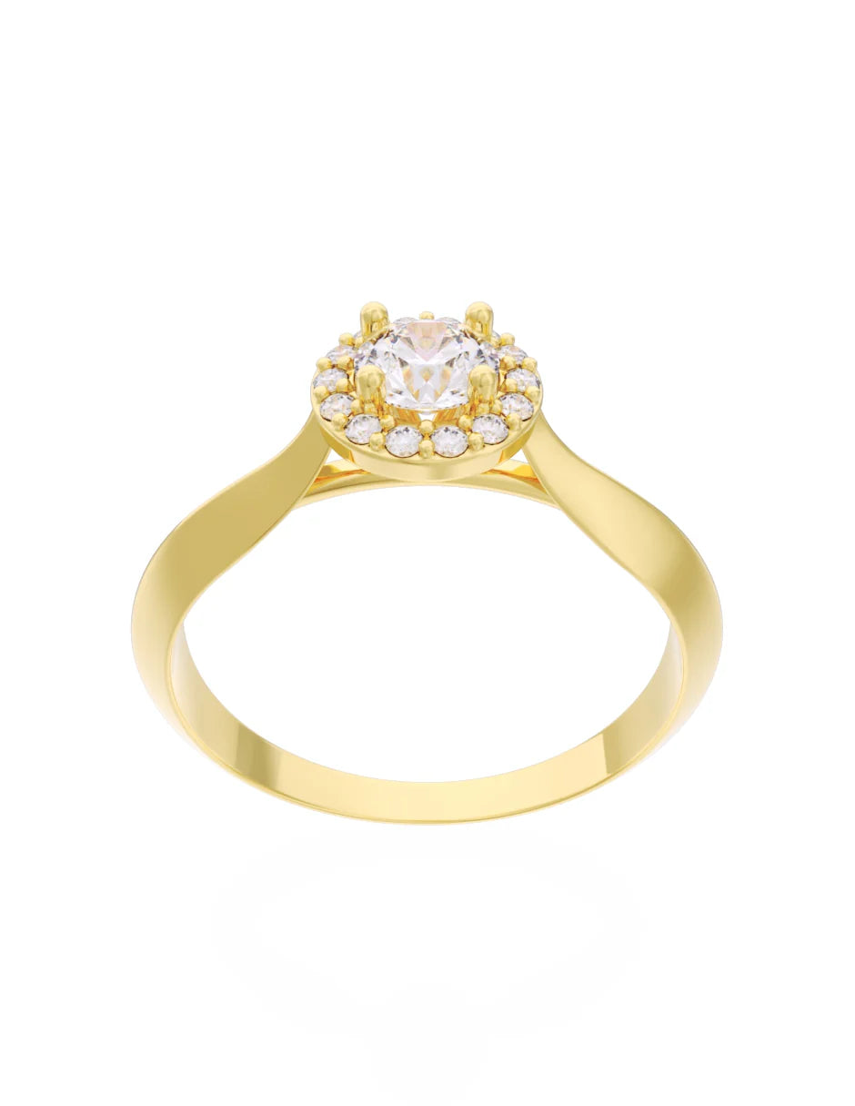 Anillo en Oro Amarillo con Piedra Central y Circonias en 10k y 14k