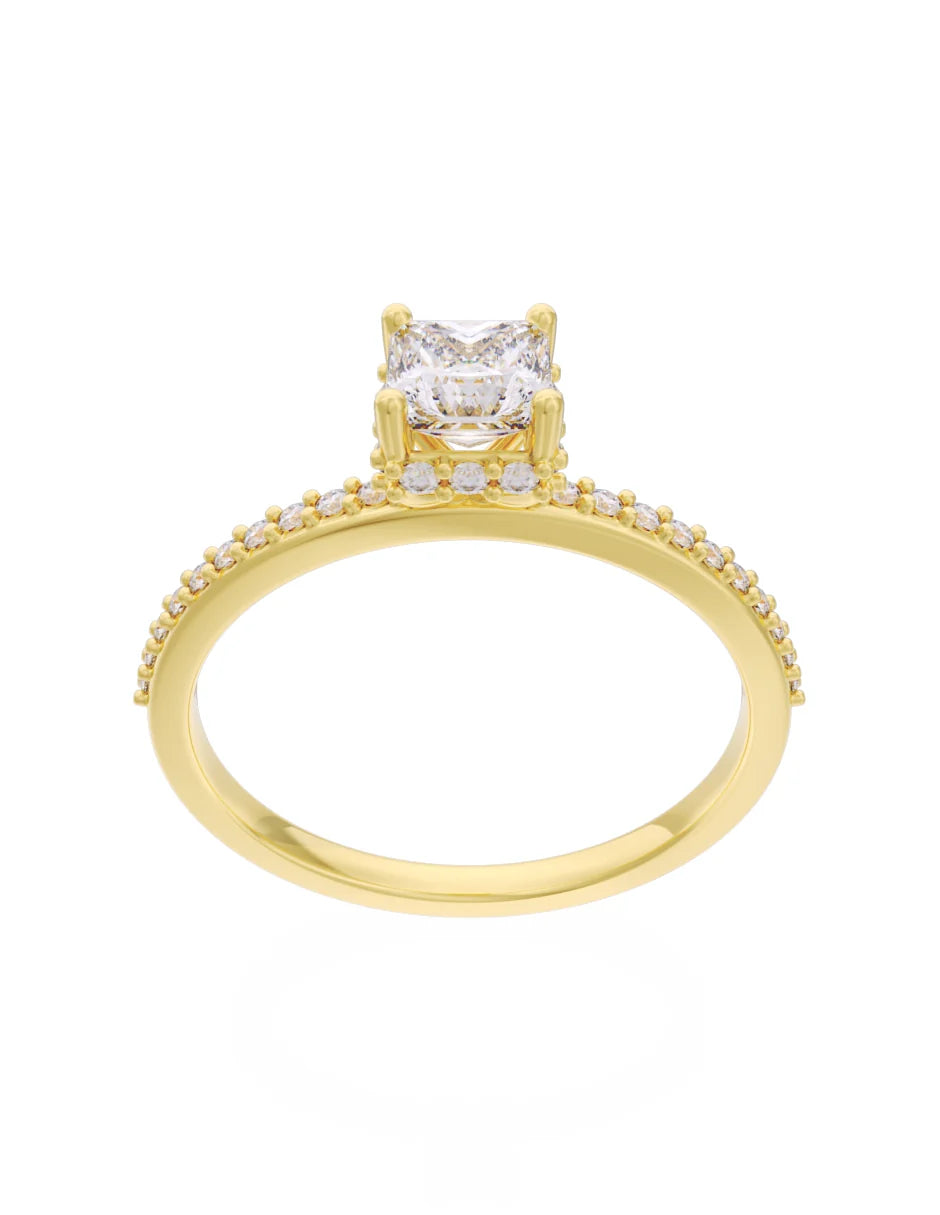 Solitario Halo en Oro Amarillo con Circonias en 10k y 14k