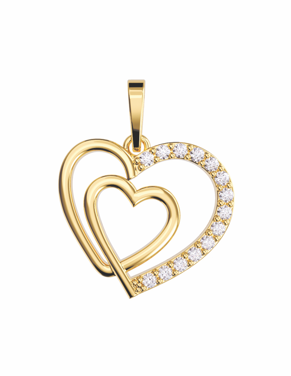 Dije Doble Corazon en Oro de 10k y 14k con Circonias