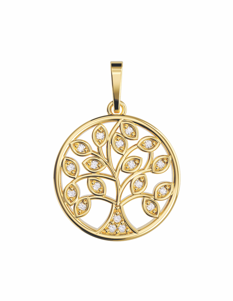 Dije de Árbol de la Vida con Circonias en Oro 10k y 14k