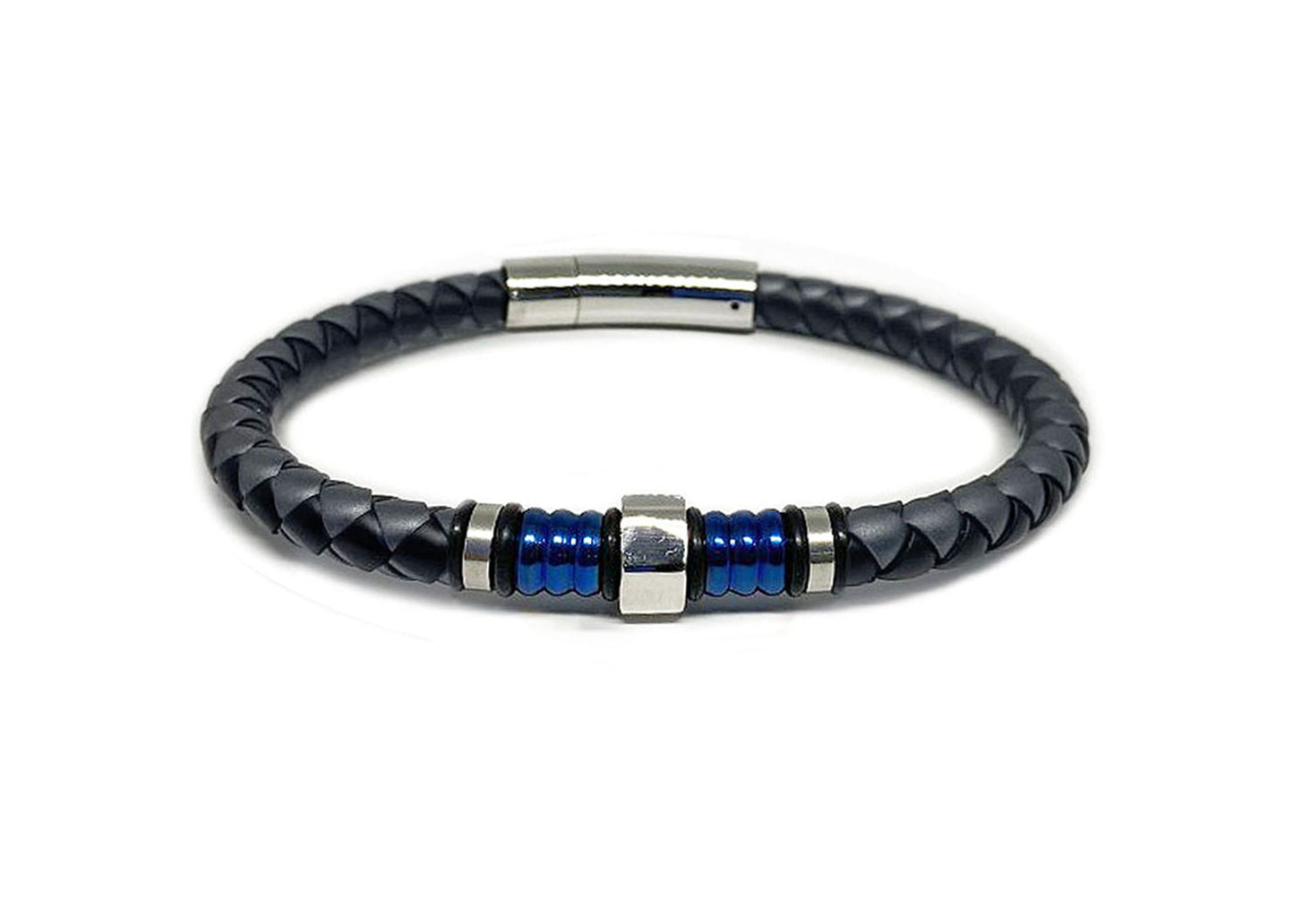 PULSERA PIEL ACERO BICOLOR