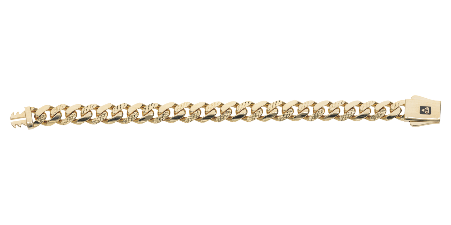 Pulsera Cubana en Oro de 10k y 14k con Diseño Diamantado