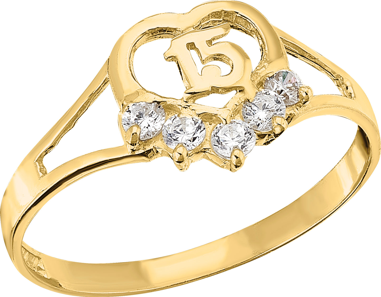 Anillo Corazon 15 Años con Circonias en Oro 10k