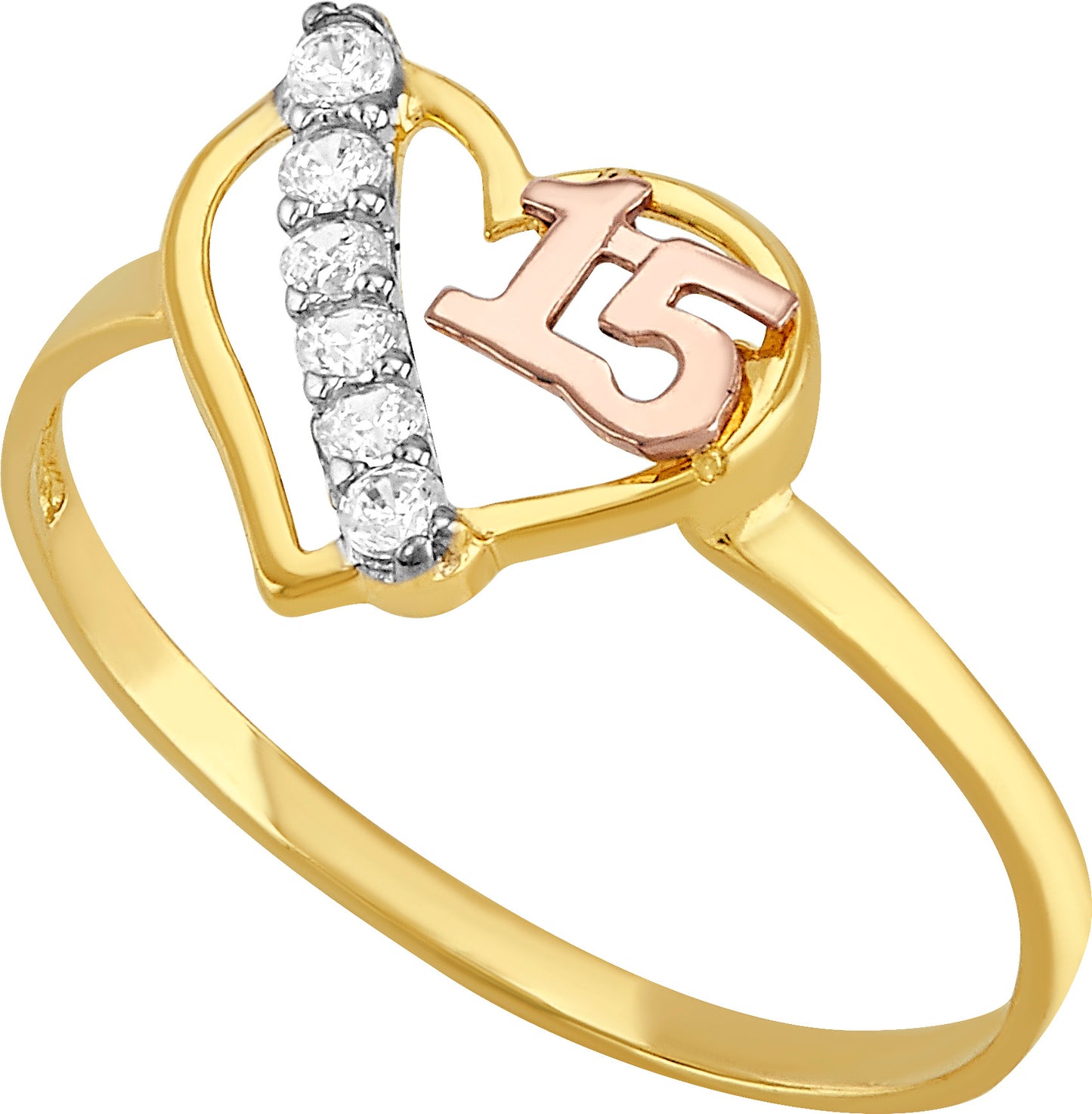 Anillo de Quinceañera Corazón en Oro 10k con Circonias