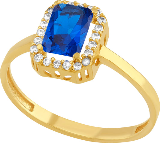 Anillo Corte Esmeralda en Oro 10k con Circonias