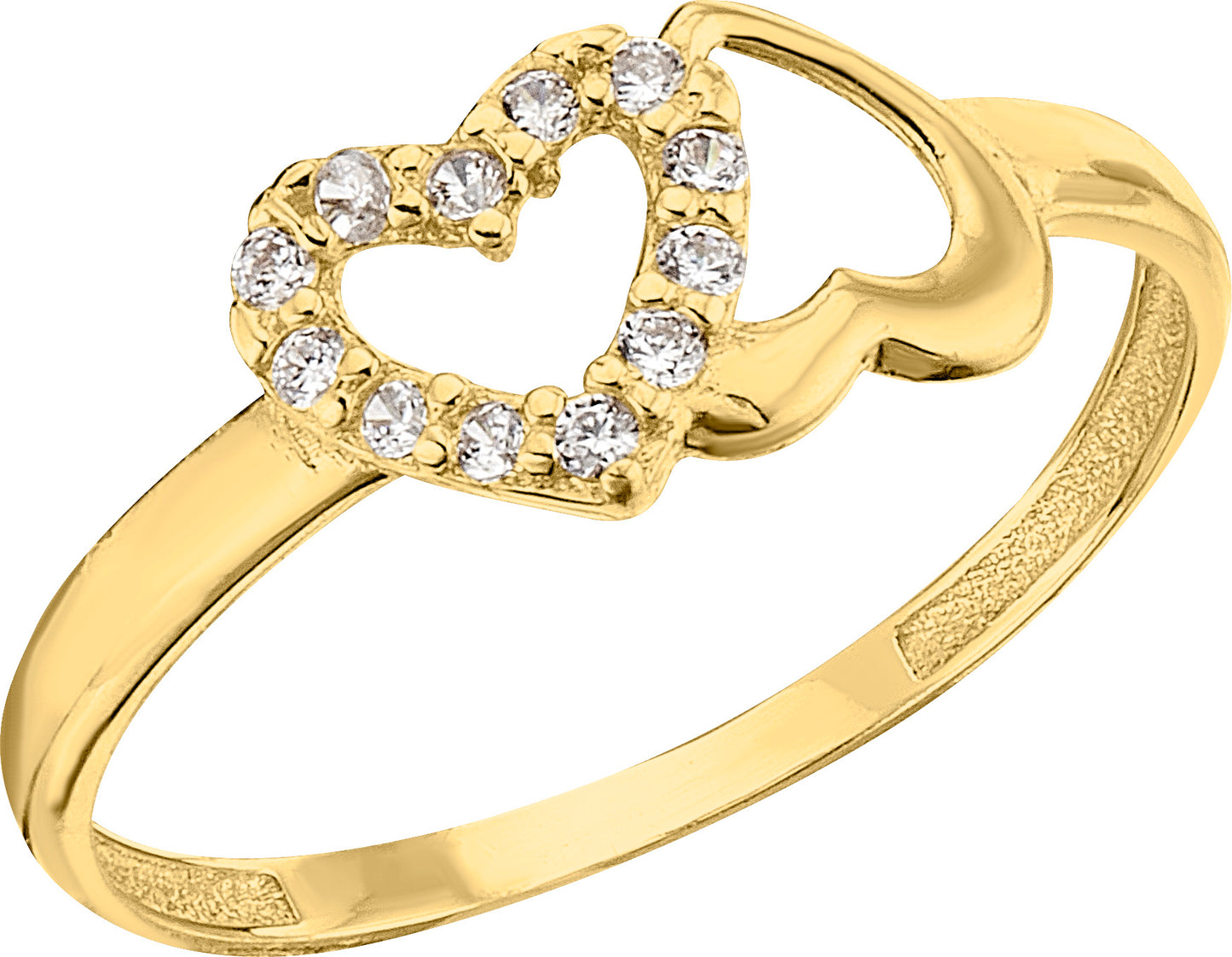 Anillo de Corazones Entrelazados con Circonias en Oro 10k