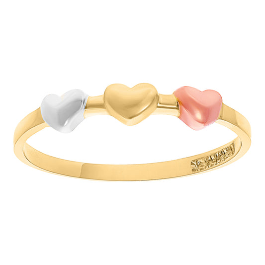 Anillo Tricolor de 3 Corazones en Oro 10k
