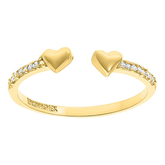 Anillo Abierto de Corazones en Oro 10k con Circonias