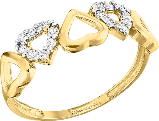 Anillo de 5 Corazones Alternados con Circonias en Oro 10k