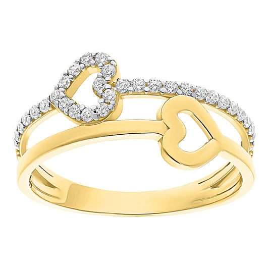 Anillo de Doble Corazón con Circonias en Oro 10k