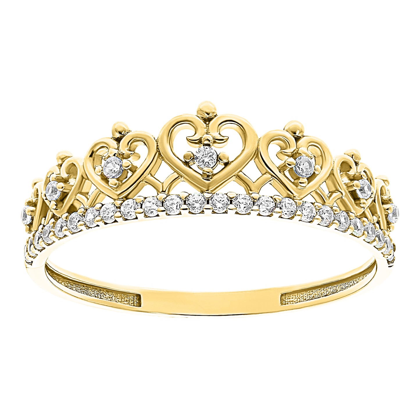 Anillo Corona de Corazones con Circonias en Oro 10k