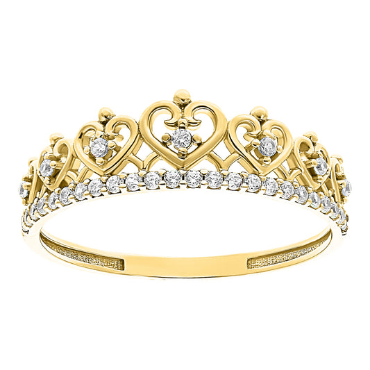 Anillo Corona de Corazones con Circonias en Oro 10k