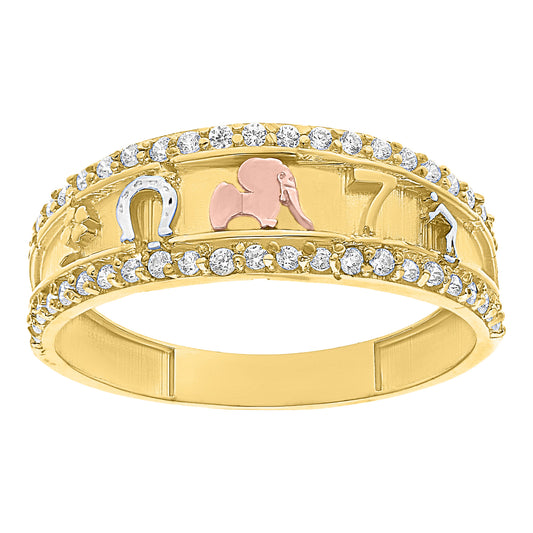 Anillo de la Suerte en Oro de 10k con Circonias