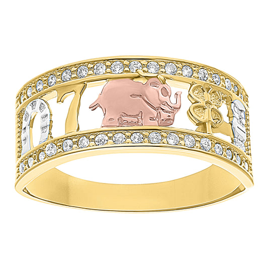 Anillo de la Suerte en Oro de 10k con Circonias