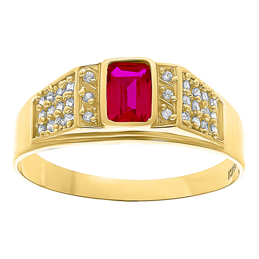 Anillo de Oro 10k con Circonias Roja Rectangular y Circonias Blancas