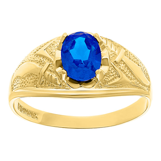 Anillo de Oro 10k con Piedra Azul y Detalles Decorativos