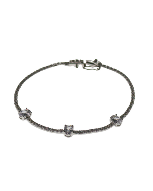 PULSERA PLATA 3 ZIRCONIAS OVALADAS