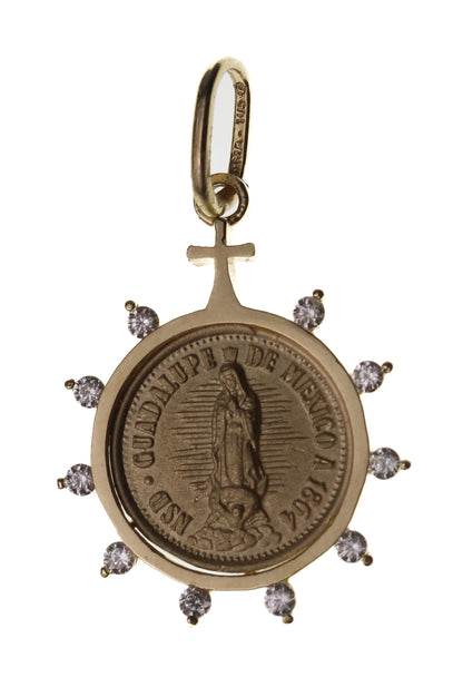 MEDALLA VIRGEN ORO 14K CON BRILLANTES