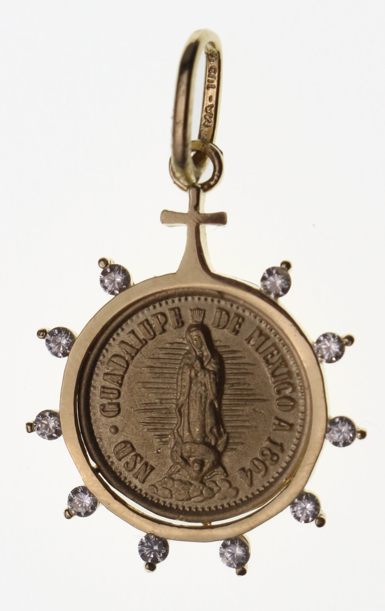 MEDALLA VIRGEN ORO 14K CON BRILLANTES