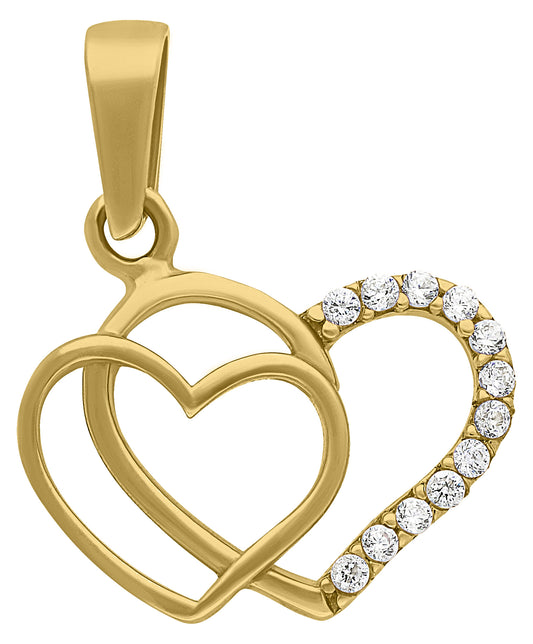 Dije Doble Corazón con Circonias en Oro 10k