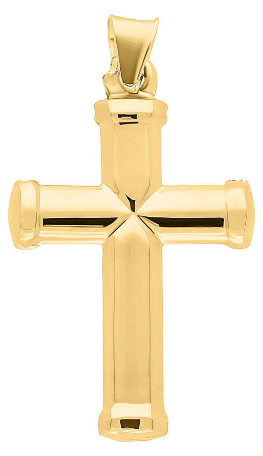 Dije de Cruz de Tubo Facetada en Oro 10k