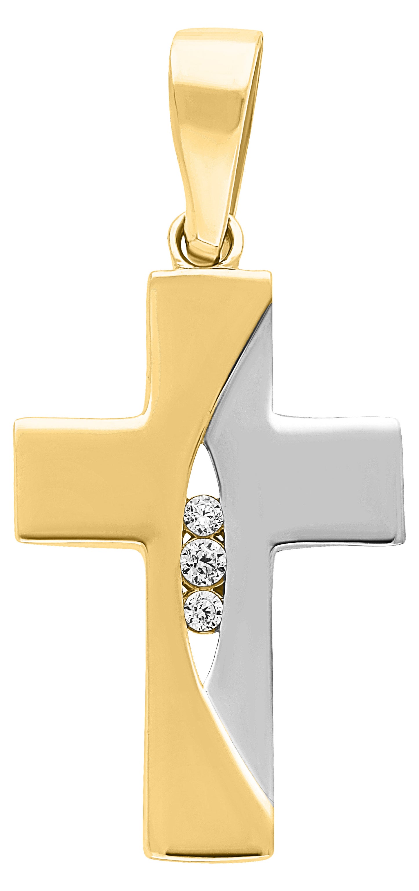 Dije de Cruz Bicolor con Circonias en Oro 10k