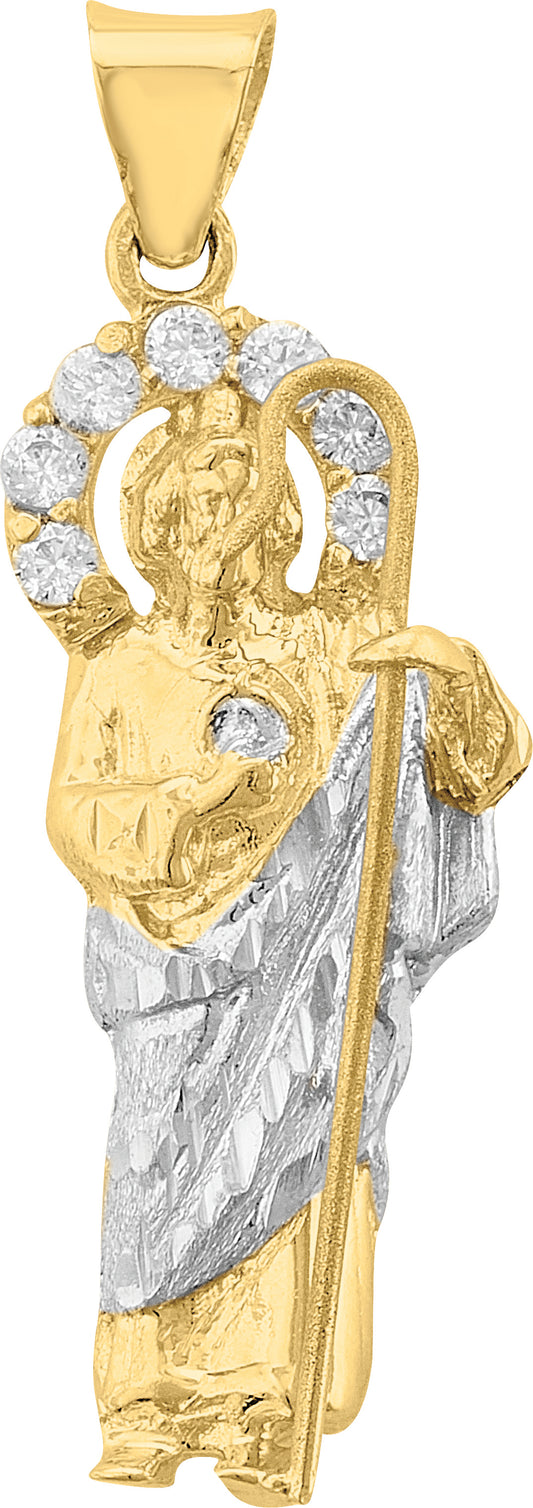St. Jude Thaddeus Two-Tone 10k Gold Pendant with Zirconias