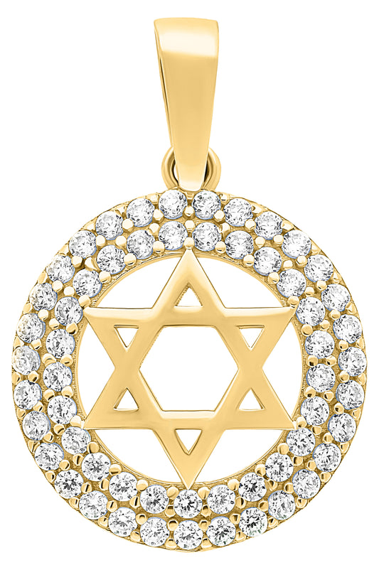 10k Gold Star of David Pendant with Zirconia Halo