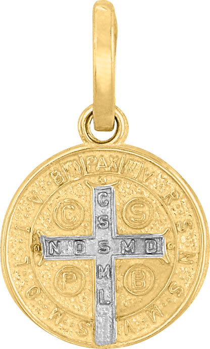 Medalla San Benito Bicolor en Oro 10k