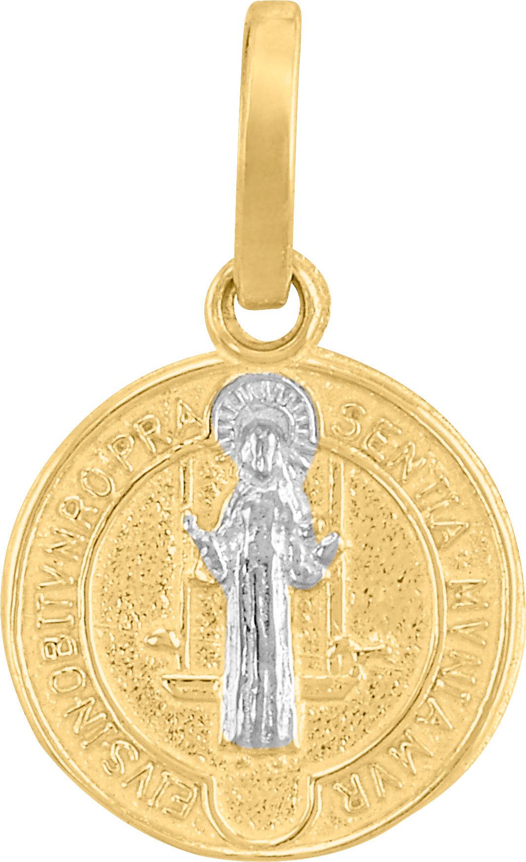 Medalla San Benito Bicolor en Oro 10k