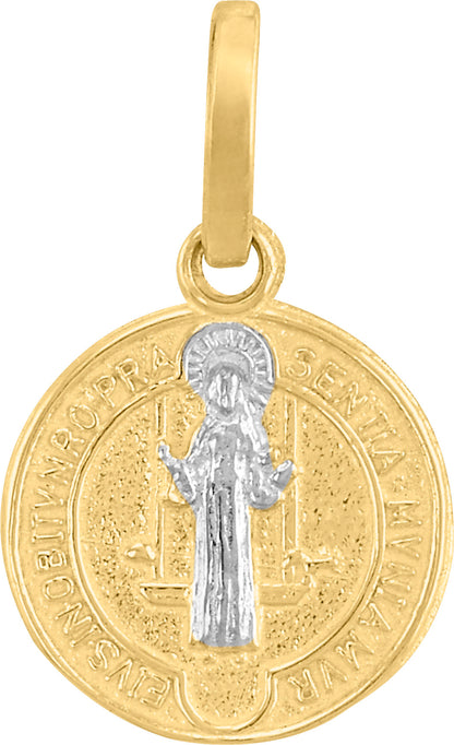 Medalla San Benito Bicolor en Oro 10k