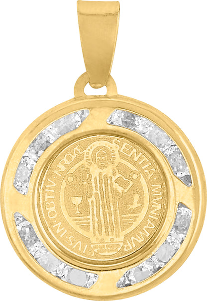 Medalla San Benito en Oro 10k con Circonias